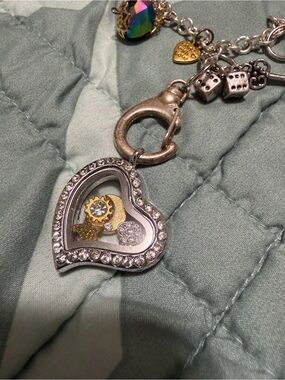 Silver Heart Locket Charm Keychain with Gold Accents - Unknown Brand
